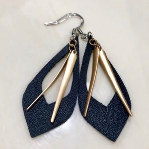 Genuine Leather Earrings with Gold Details
